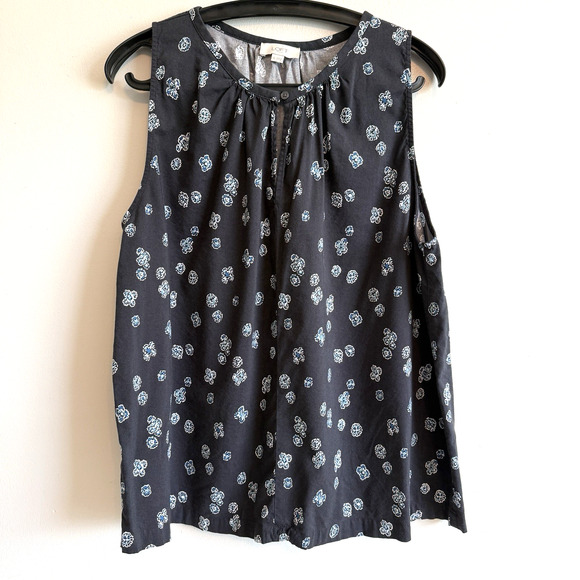 LOFT Womens XL Sleeveless Black Floral Blouse Layers Office Career Withy Casual - Picture 1 of 11